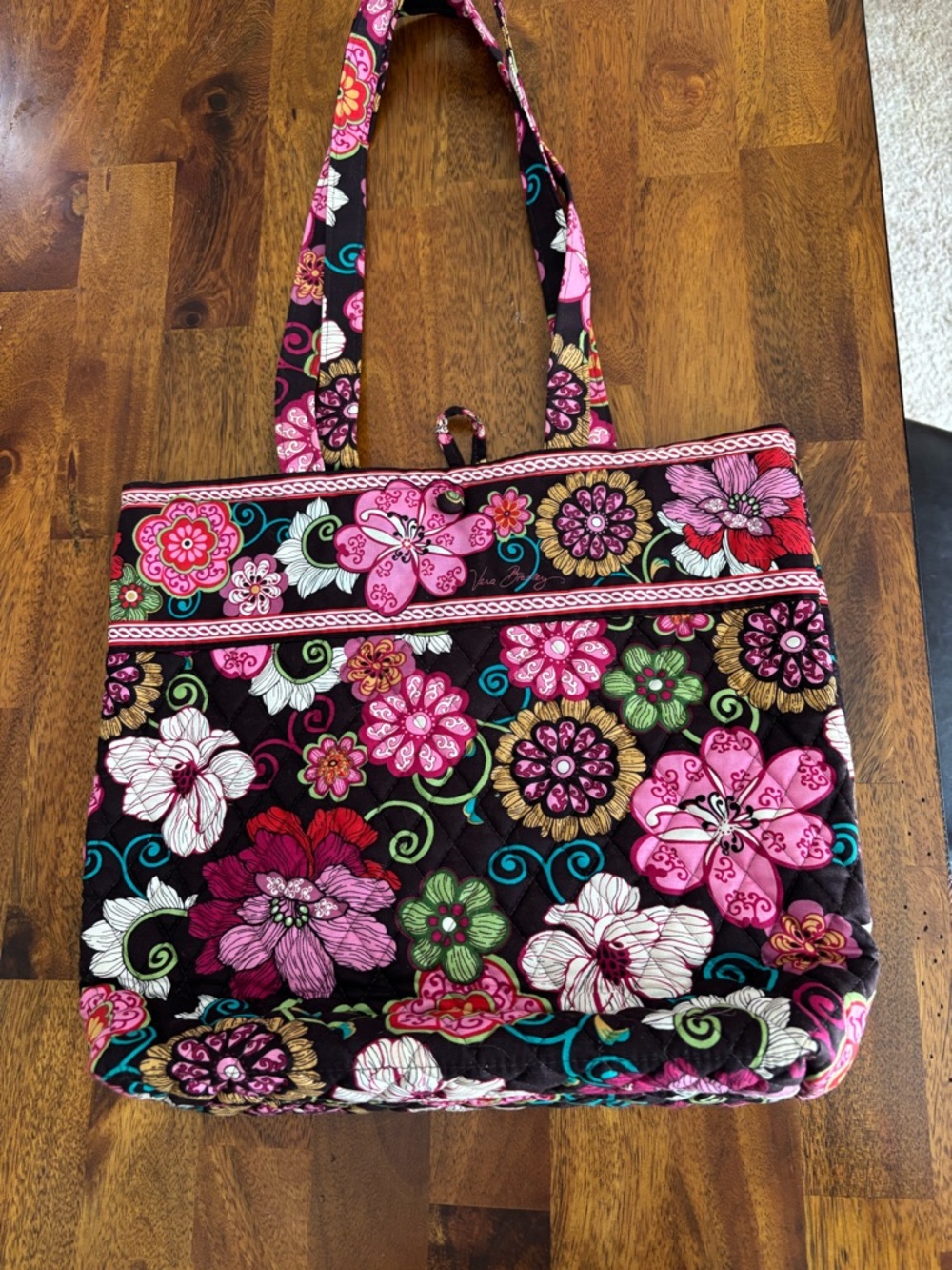 Vera Bradley Quilted Floral Tote in Pink, Brown and Green